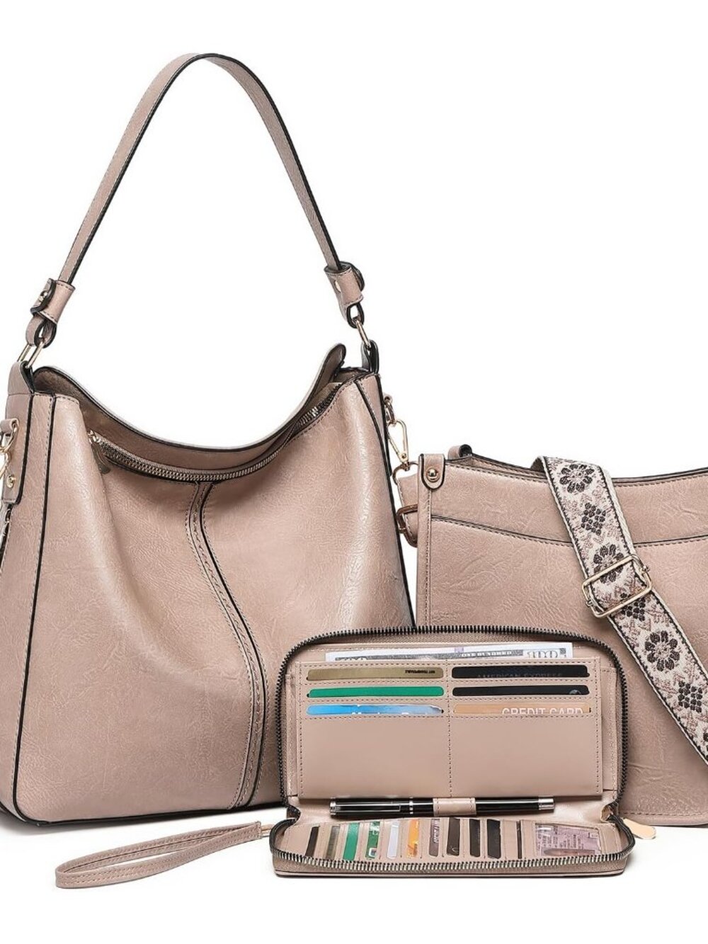 Purses for Women 3PCS, Crossbody Bags Set Large Leather Purse Shoulder Handbags